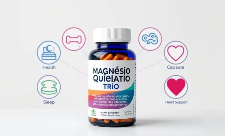 Magnésio Quelato Trio, Dimalato, Bisglicinato e Taurato com Vitamina B6 350mg Vhita 60 Cápsulas